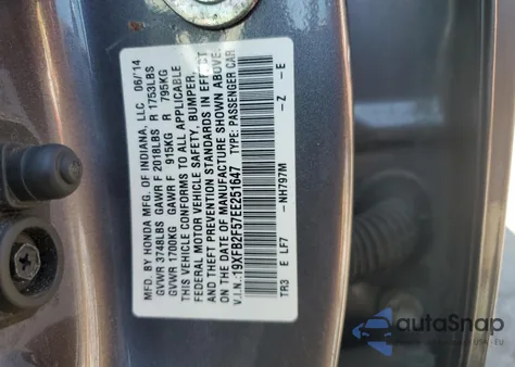 2014 Honda Civic Lx from USA, damaged, VIN 19XFB2F57EE251647